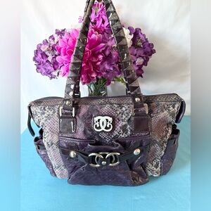 Sharif purple leather & snakeskin print large shoulder bag